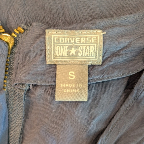Converse One Star Dusty Blue Gold Back Zipper Sleeveless Pleated Front Romper - Picture 5 of 5